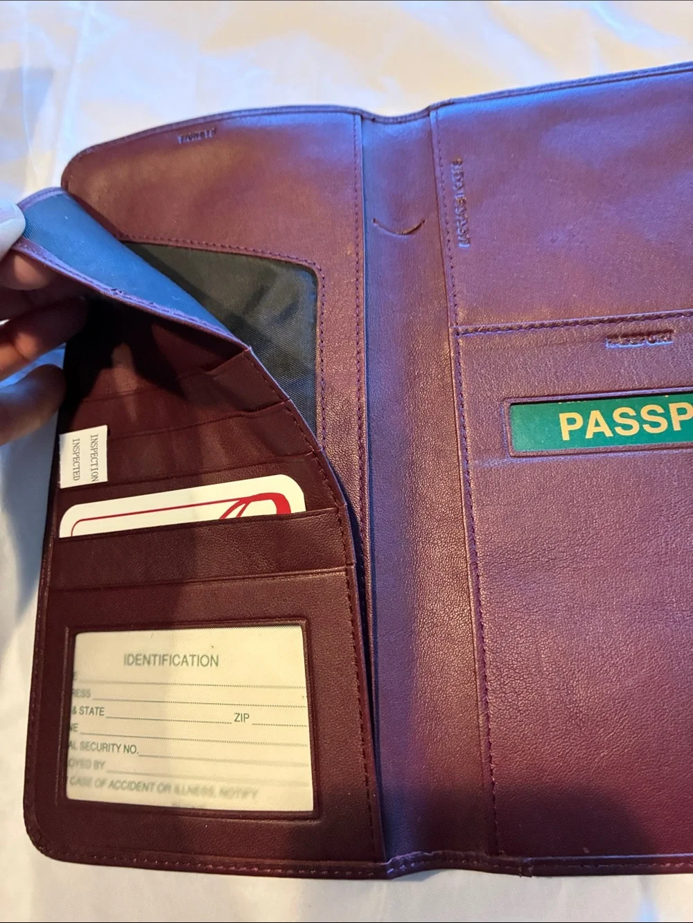Unused Brown or Burgundy Leather Travel Card & Key Holder